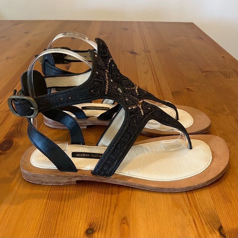 Anthropologie Meher Kakalia Queen Sofia Beaded Sandals Casual Flats Festival EUC